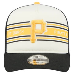 Pittsburgh Pirates New Era Banner A-Frame 9FIFTY Trucker Snapback Hat - Cream/Black Hats