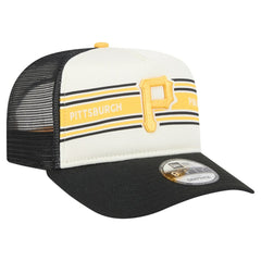 Pittsburgh Pirates New Era Banner A-Frame 9FIFTY Trucker Snapback Hat - Cream/Black Hats