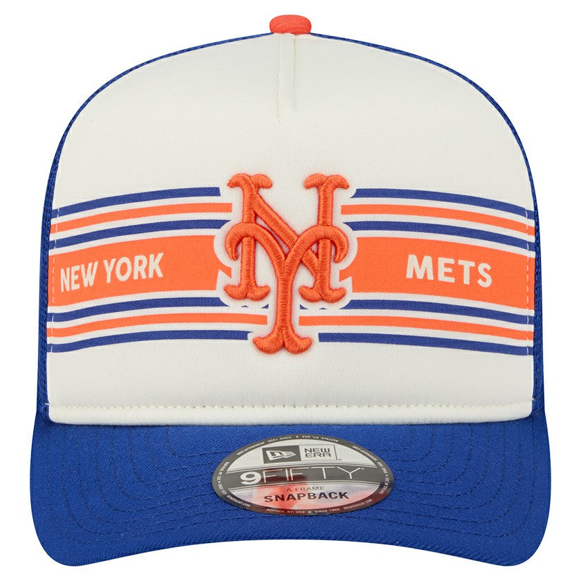 New York Mets New Era Banner A-Frame 9FIFTY Trucker Snapback Hat - Cream/Royal Hats