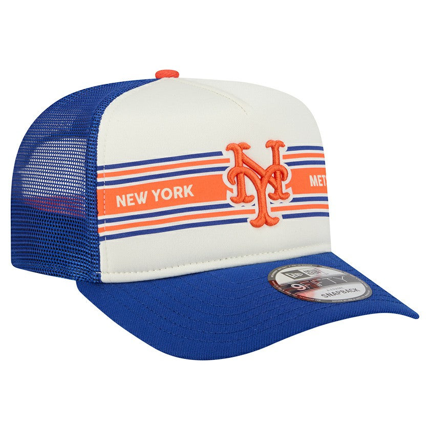 New York Mets New Era Banner A-Frame 9FIFTY Trucker Snapback Hat - Cream/Royal Hats