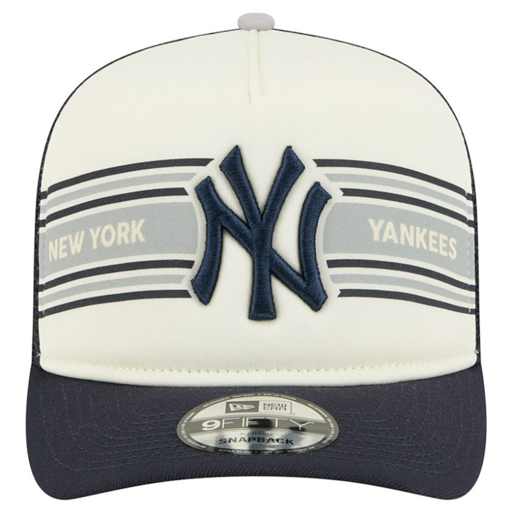New York Yankees New Era Banner A-Frame 9FIFTY Trucker Snapback Hat - Cream/Navy Hats