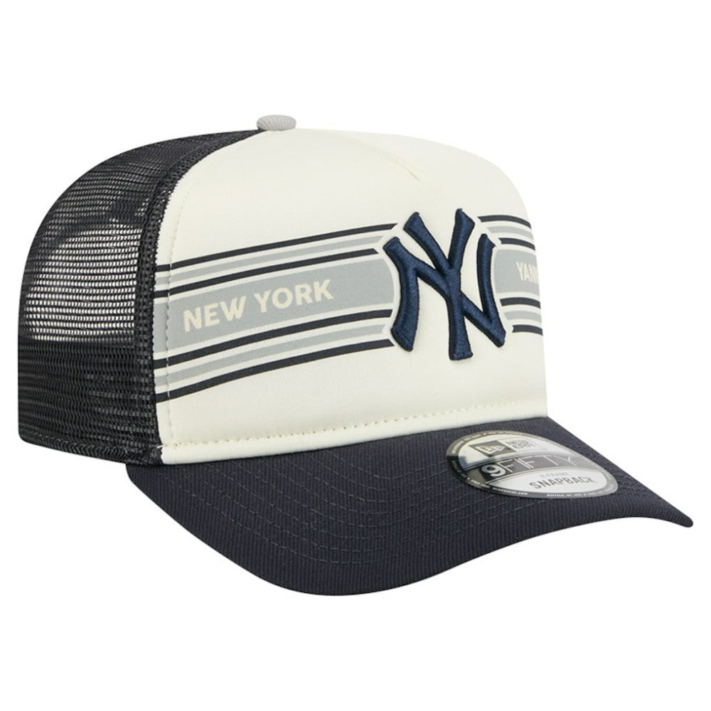 New York Yankees New Era Banner A-Frame 9FIFTY Trucker Snapback Hat - Cream/Navy Hats