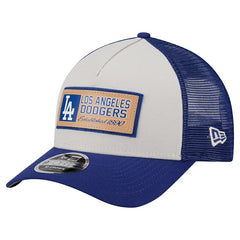 Los Angeles Dodgers New Era Text A-Frame Trucker 9FORTY Hat - Stone/Royal Hats