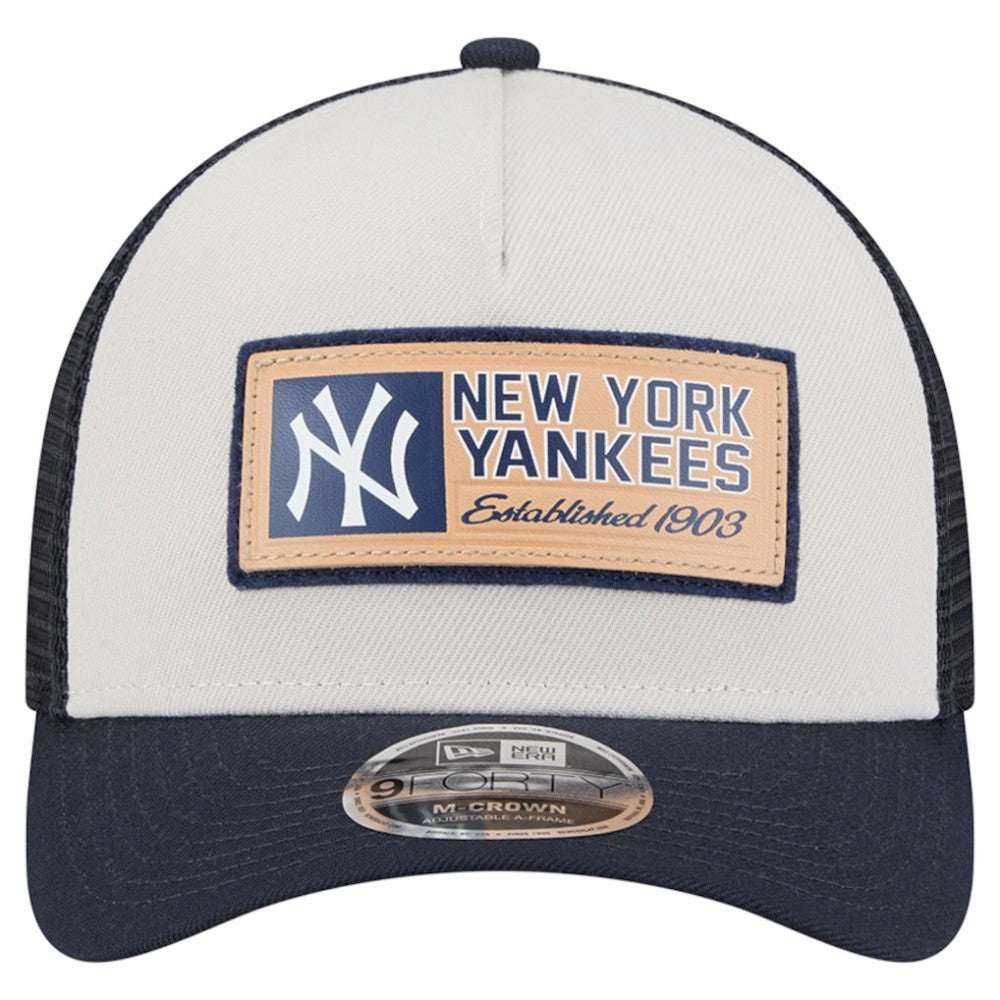 New York Yankees New Era Text A-Frame Trucker 9FORTY Hat - Stone/Navy Hats