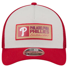 Philadelphia Phillies New Era Text A-Frame Trucker 9FORTY Hat - Stone/Red Hats