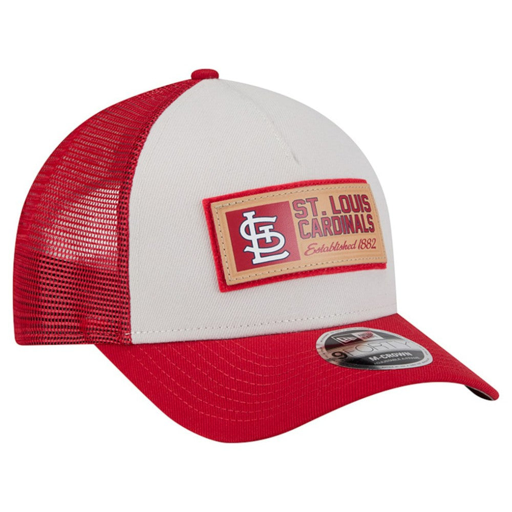 St. Louis Cardinals New Era Text A-Frame Trucker 9FORTY Hat - Stone/Red Hats