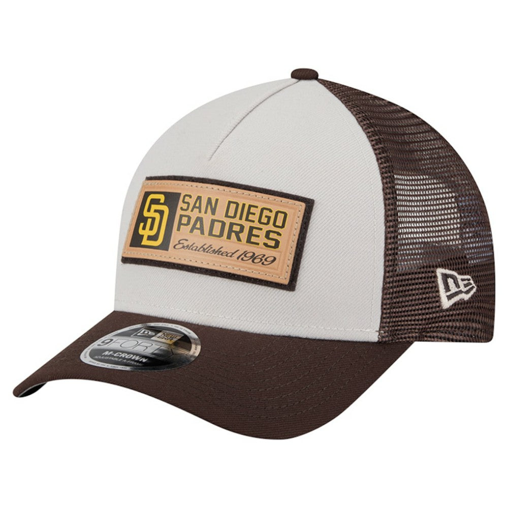 San Diego Padres New Era Text A-Frame Trucker 9FORTY Hat - Stone/Brown Hats