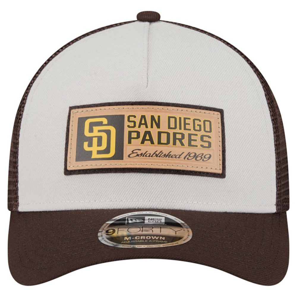San Diego Padres New Era Text A-Frame Trucker 9FORTY Hat - Stone/Brown Hats