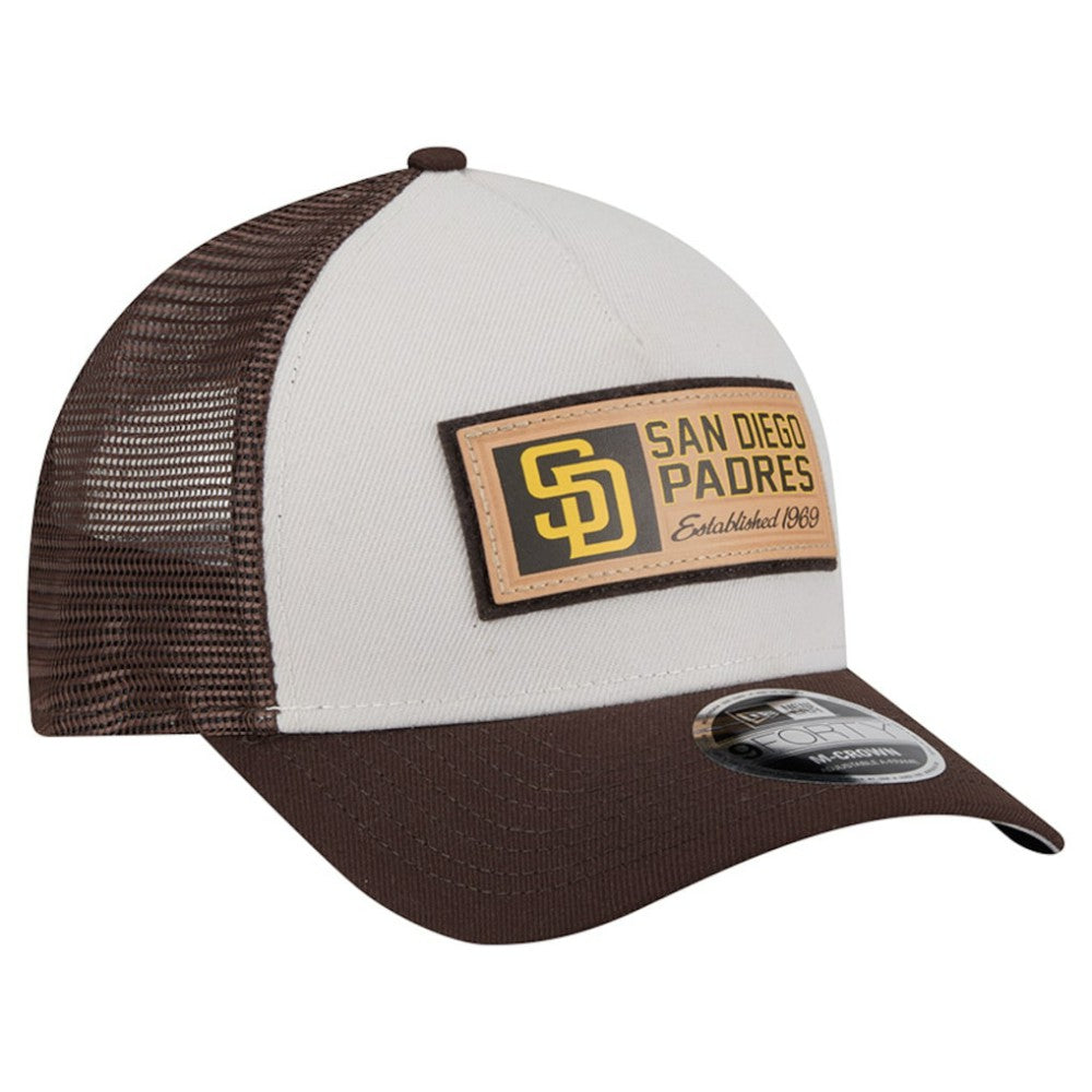 San Diego Padres New Era Text A-Frame Trucker 9FORTY Hat - Stone/Brown Hats