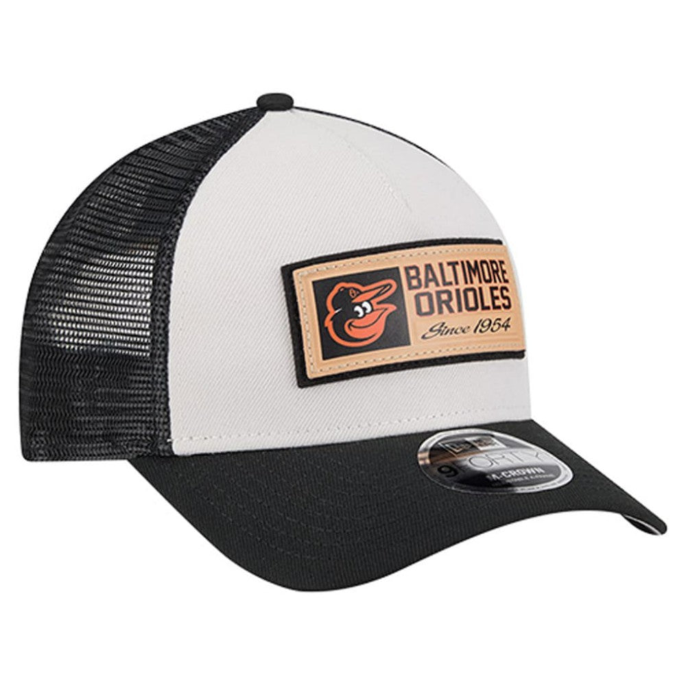 Baltimore Orioles New Era Text A-Frame Trucker 9FORTY Hat - Stone/Black Hats
