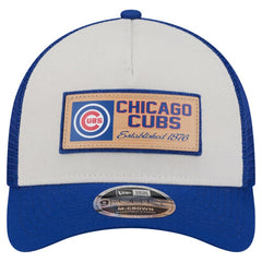 Chicago Cubs New Era Text A-Frame Trucker 9FORTY Hat - Stone/Royal Hats