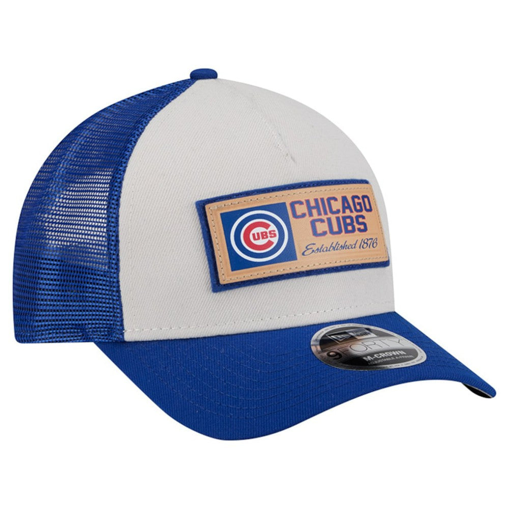 Chicago Cubs New Era Text A-Frame Trucker 9FORTY Hat - Stone/Royal Hats