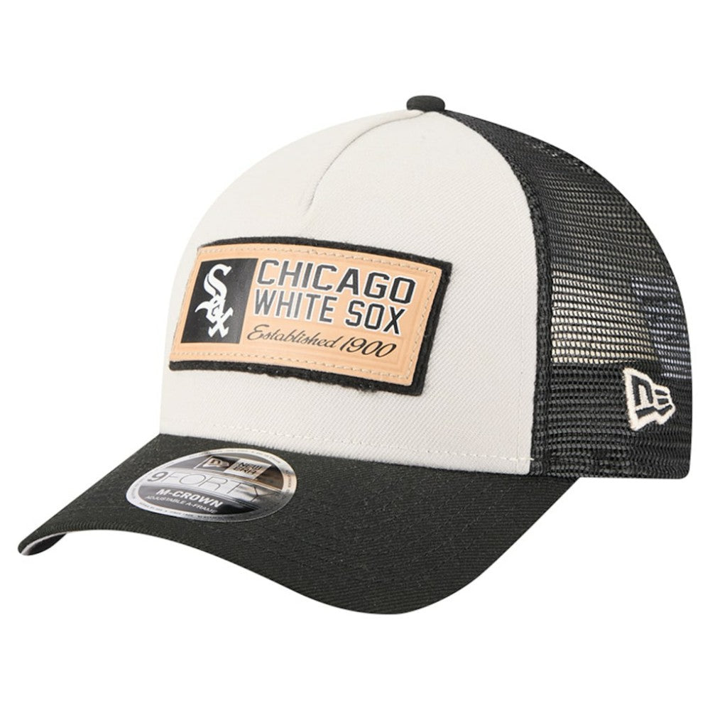 Chicago White Sox New Era Text A-Frame Trucker 9FORTY Hat - Stone/Black Hats