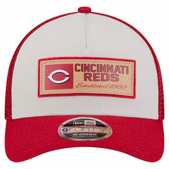 Cincinnati Reds New Era Text A-Frame Trucker 9FORTY Hat - Stone/Red Hats