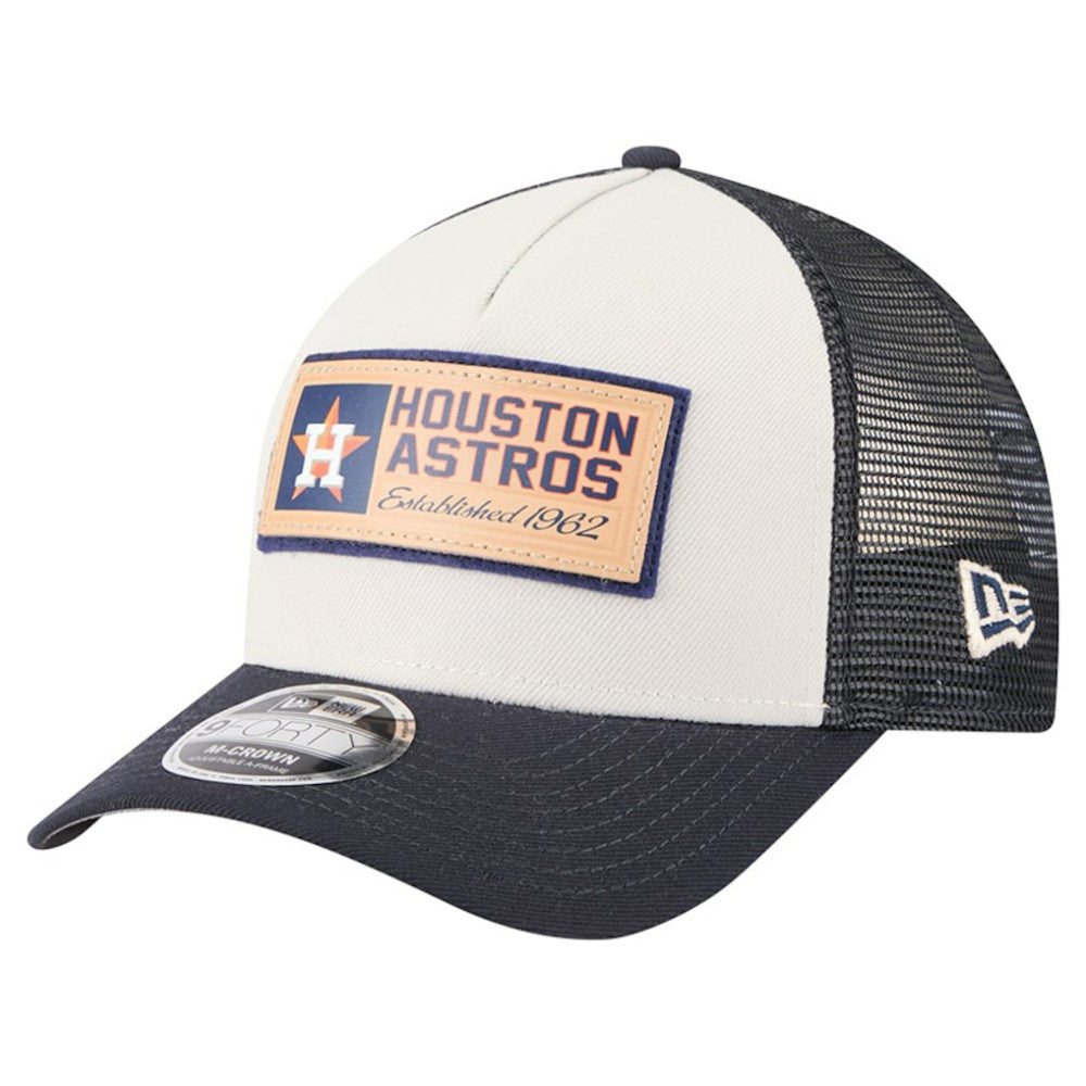 Houston Astros New Era Text A-Frame Trucker 9FORTY Hat - Stone/Navy Hats