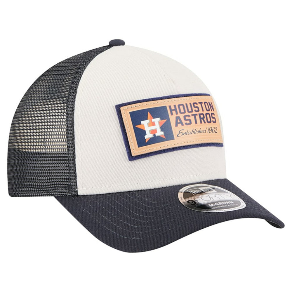 Houston Astros New Era Text A-Frame Trucker 9FORTY Hat - Stone/Navy Hats
