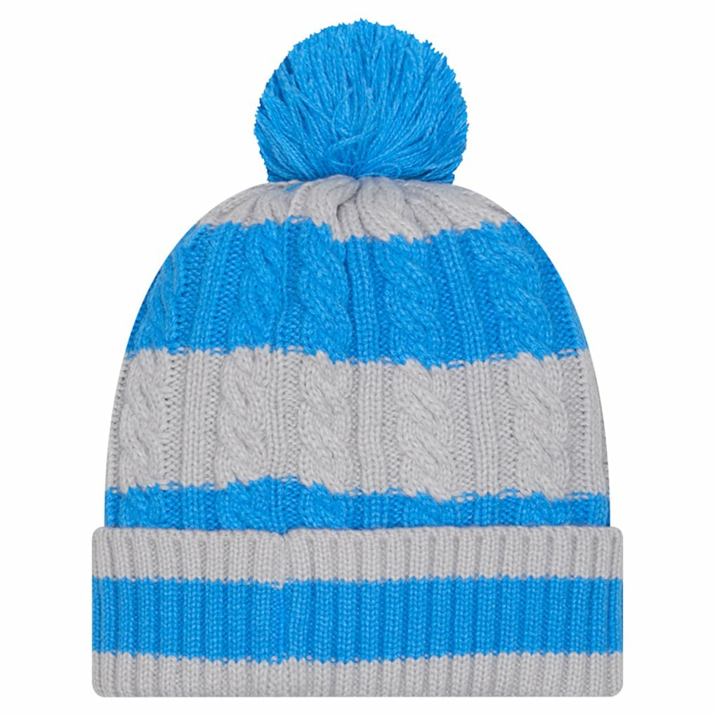 Detroit Lions New Era Women's Braided Cuffed Knit Hat with Pom Blue