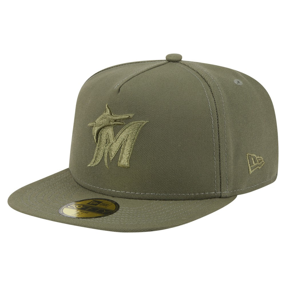 Miami Marlins New Era Color Pack A-Frame 59FIFTY Fitted Hat - Olive Hats