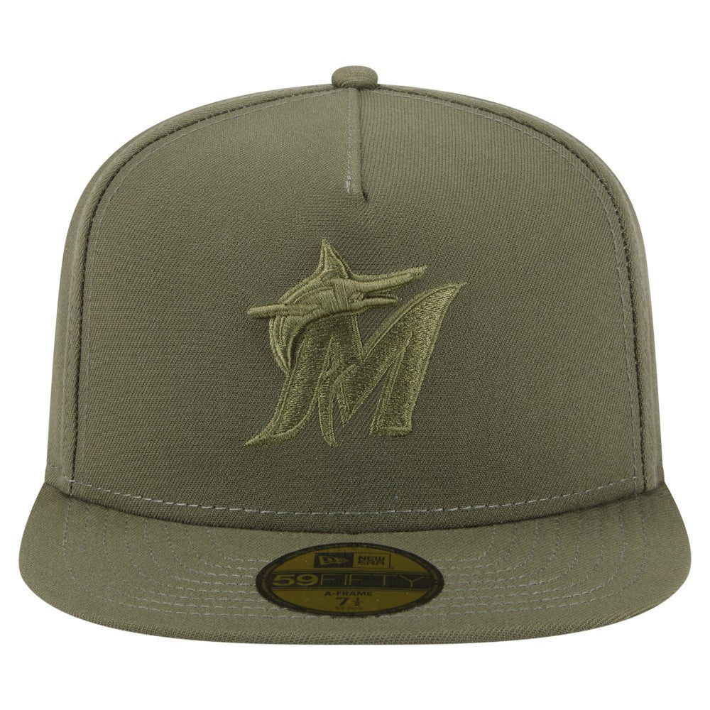 Miami Marlins New Era Color Pack A-Frame 59FIFTY Fitted Hat - Olive Hats