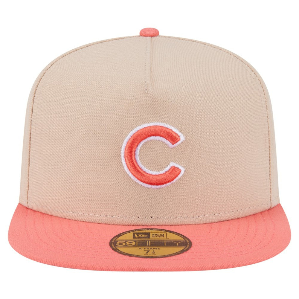 Chicago Cubs New Era Two-Tone Color Pack A-Frame 59FIFTY Fitted Hat - Light Beige/Coral Hats