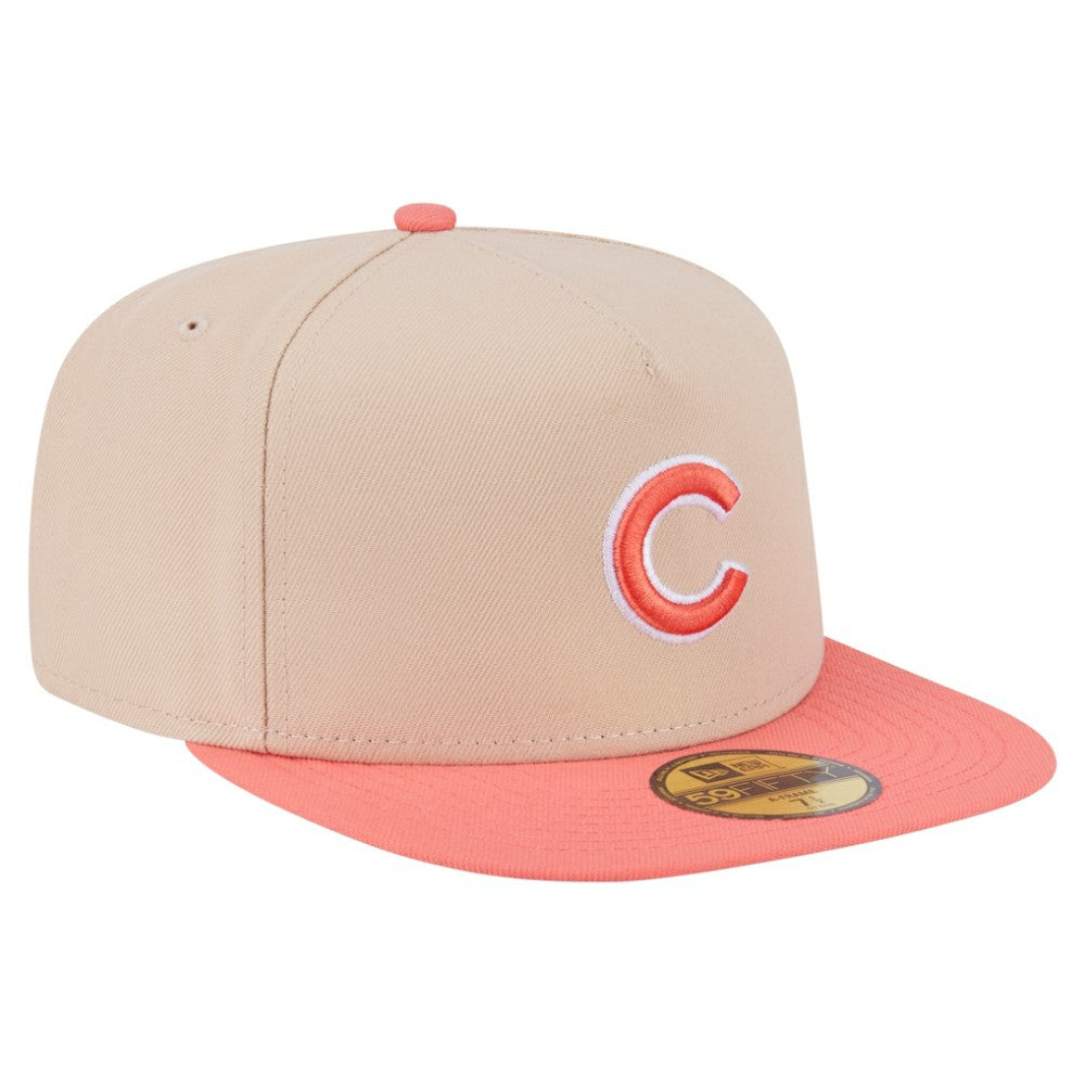 Chicago Cubs New Era Two-Tone Color Pack A-Frame 59FIFTY Fitted Hat - Light Beige/Coral Hats