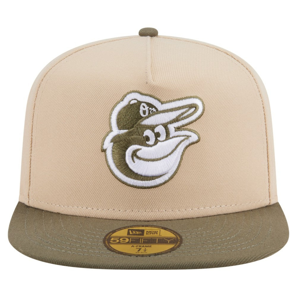 Baltimore Orioles New Era Two-Tone Color Pack A-Frame 59FIFTY Fitted Hat - Light Beige/Olive Hats