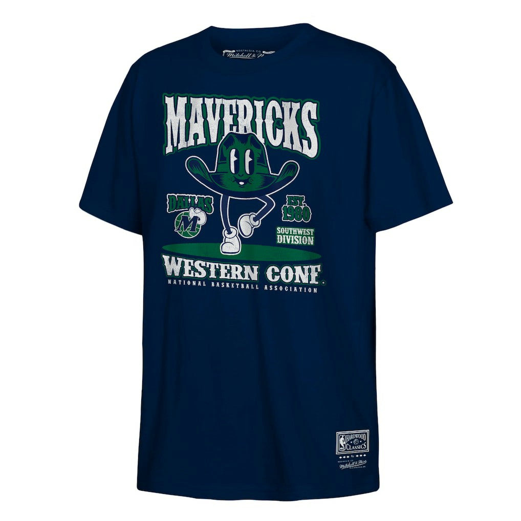 Dallas Mavericks Youth Retro Mascot Script T-Shirt Navy