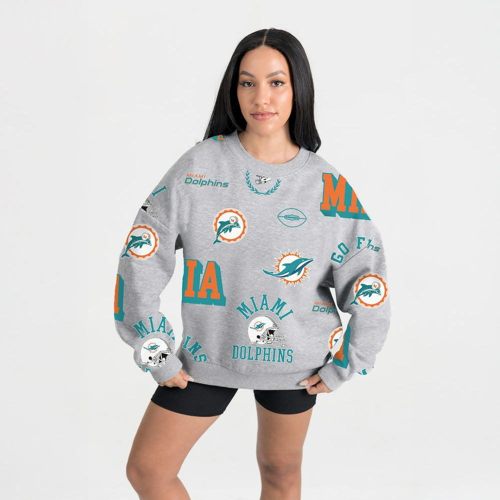 Miami Dolphins Gameday Couture Women's Always On Repeat Fleece Sweatshirt Heather Gray