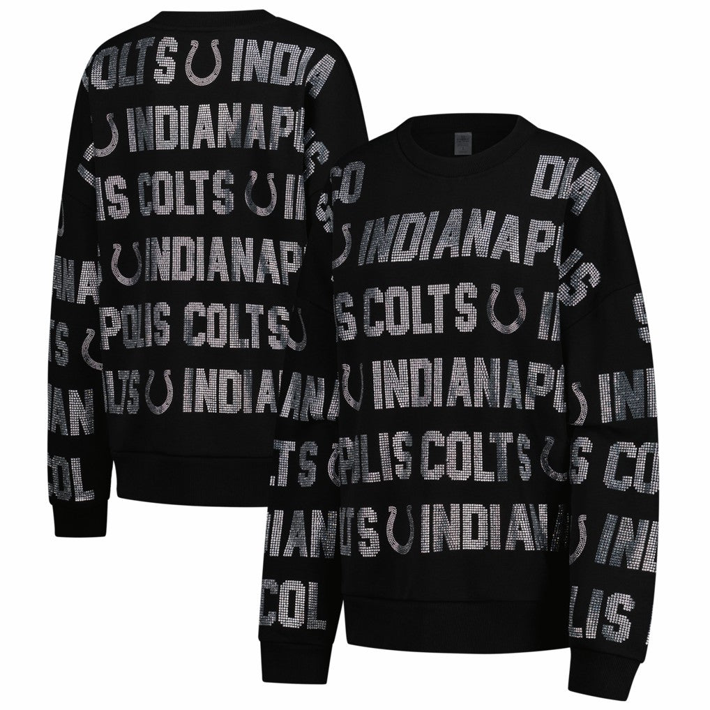 Indianapolis Colts Gameday Couture Women's Oversized Hype Era Rhinestone Text Sweatshirt Black