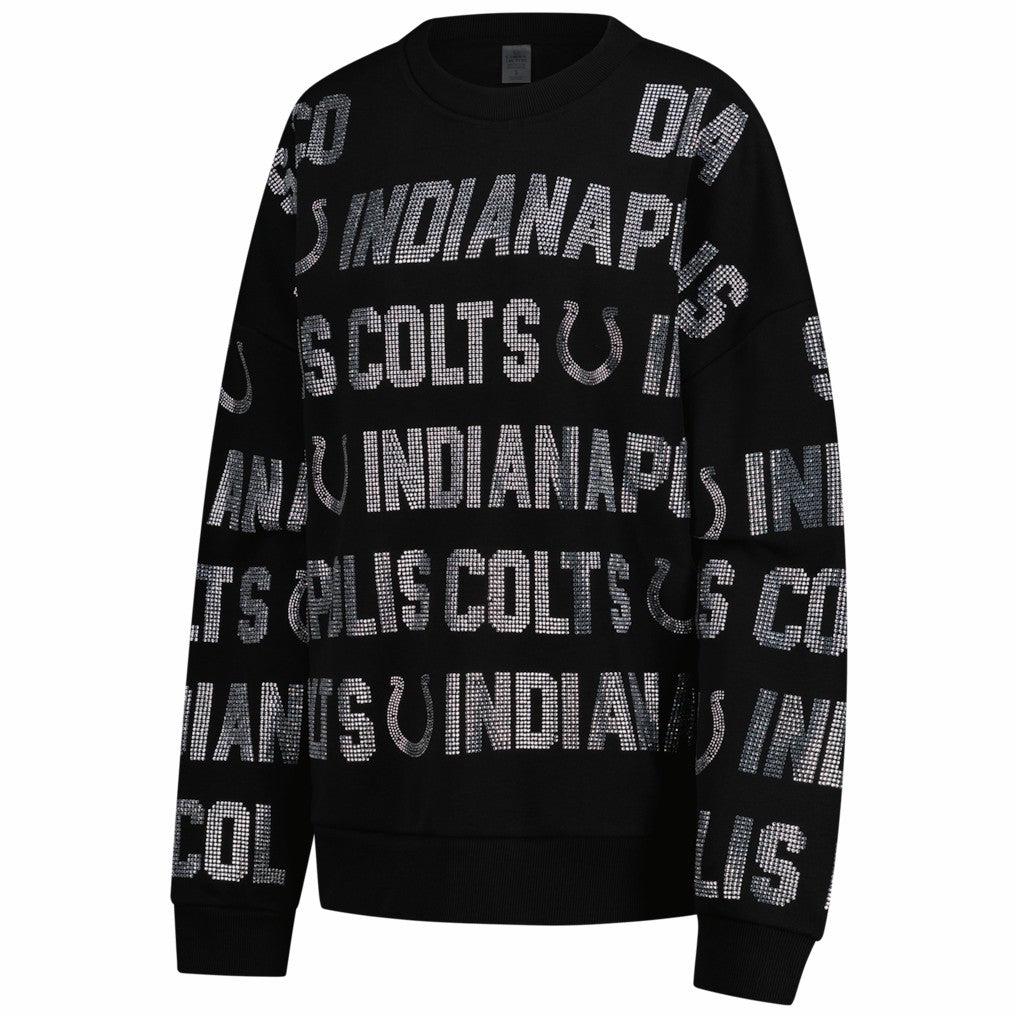 Indianapolis Colts Gameday Couture Women's Oversized Hype Era Rhinestone Text Sweatshirt Black