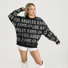 Los Angeles Rams Gameday Couture Women's Oversized Hype Era Rhinestone Text Sweatshirt Black