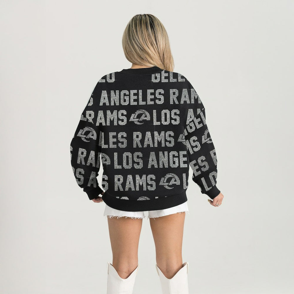Los Angeles Rams Gameday Couture Women's Oversized Hype Era Rhinestone Text Sweatshirt Black