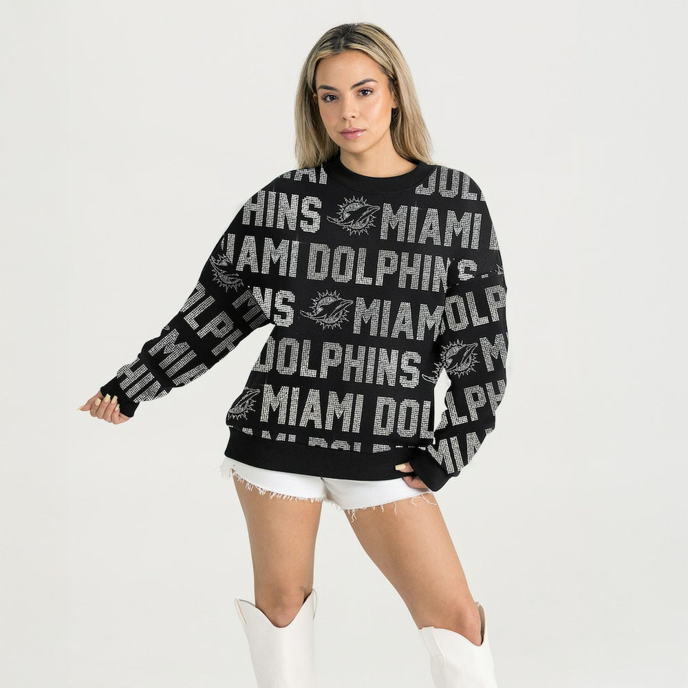Miami Dolphins Gameday Couture Women's Oversized Hype Era Rhinestone Text Sweatshirt Black
