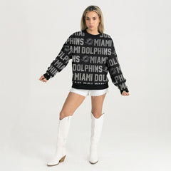 Miami Dolphins Gameday Couture Women's Oversized Hype Era Rhinestone Text Sweatshirt Black