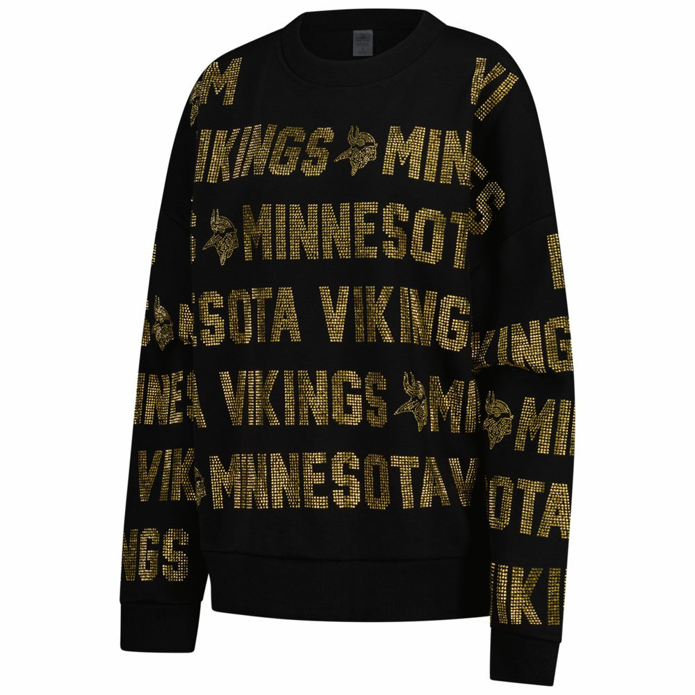 Minnesota Vikings Gameday Couture Women's Oversized Hype Era Rhinestone Text Sweatshirt Black