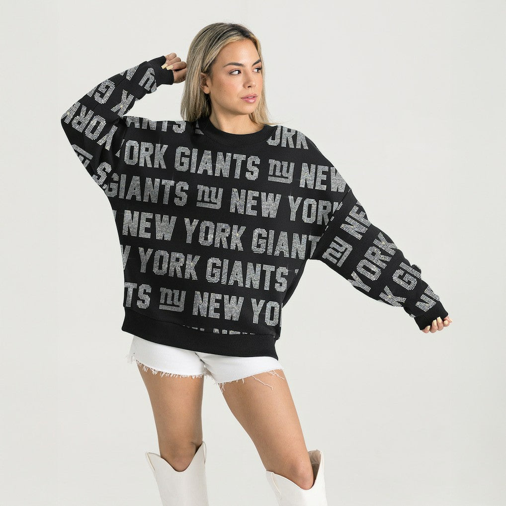 New York Giants Gameday Couture Women's Oversized Hype Era Rhinestone Text Sweatshirt Black