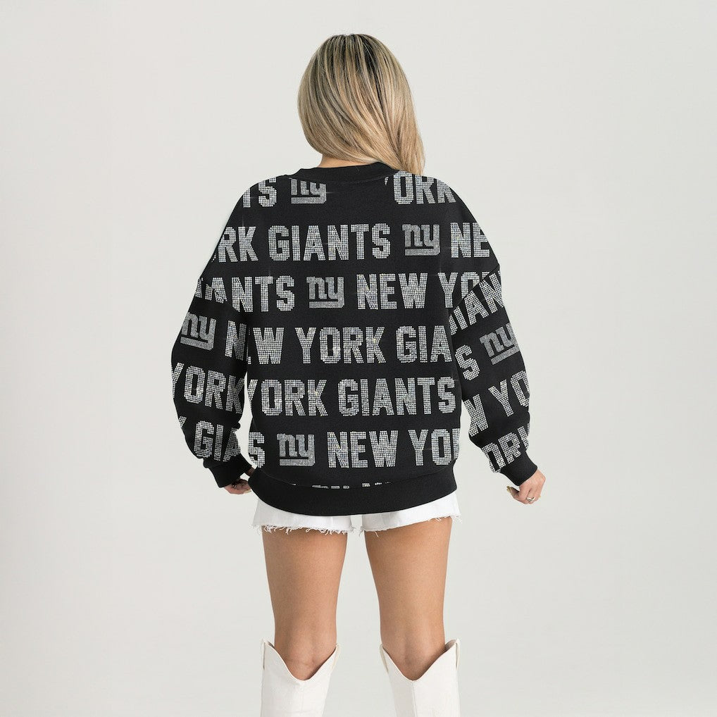 New York Giants Gameday Couture Women's Oversized Hype Era Rhinestone Text Sweatshirt Black