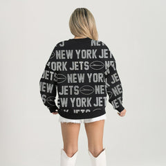 New York Jets Gameday Couture Women's Oversized Hype Era Rhinestone Text Sweatshirt Black