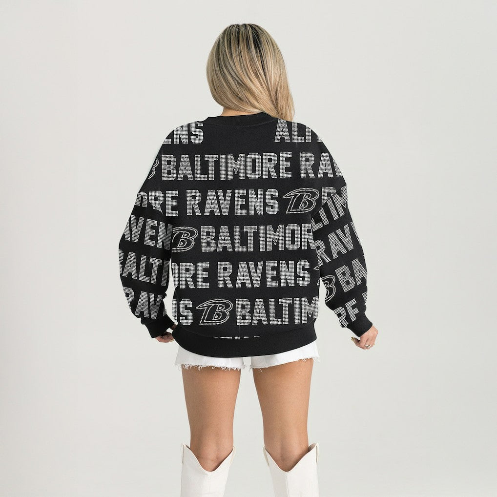 Baltimore Ravens Gameday Couture Women's Oversized Hype Era Rhinestone Text Sweatshirt Black