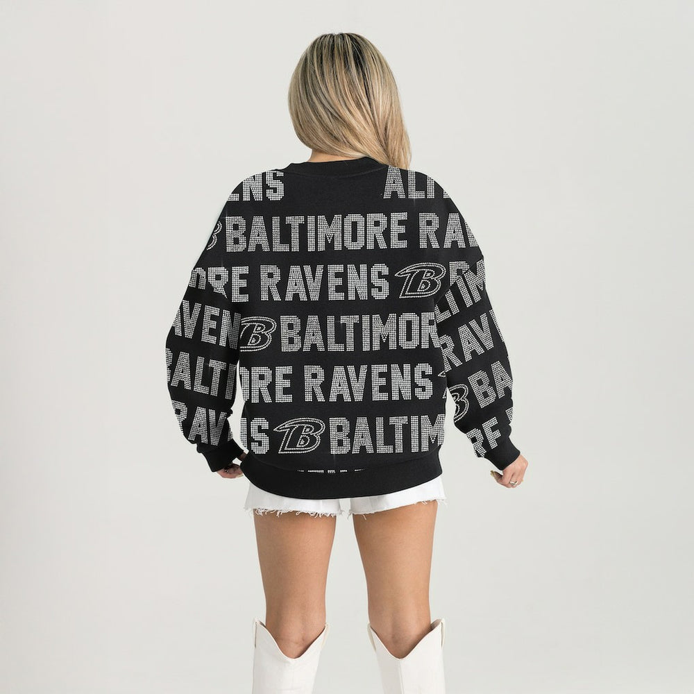 Baltimore Ravens Gameday Couture Women's Oversized Hype Era Rhinestone Text Sweatshirt Black