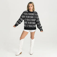 Baltimore Ravens Gameday Couture Women's Oversized Hype Era Rhinestone Text Sweatshirt Black