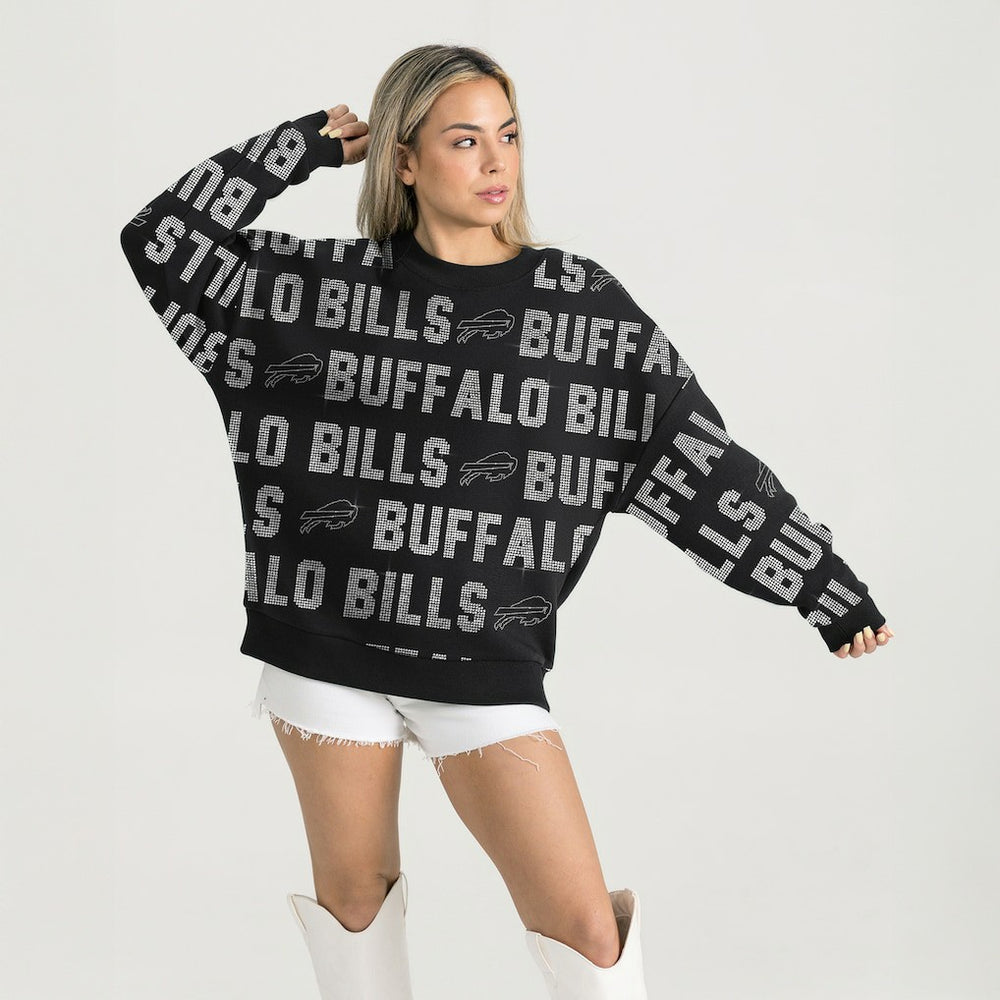 Buffalo Bills Gameday Couture Women's Oversized Hype Era Rhinestone Text Sweatshirt Black