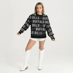 Buffalo Bills Gameday Couture Women's Oversized Hype Era Rhinestone Text Sweatshirt Black