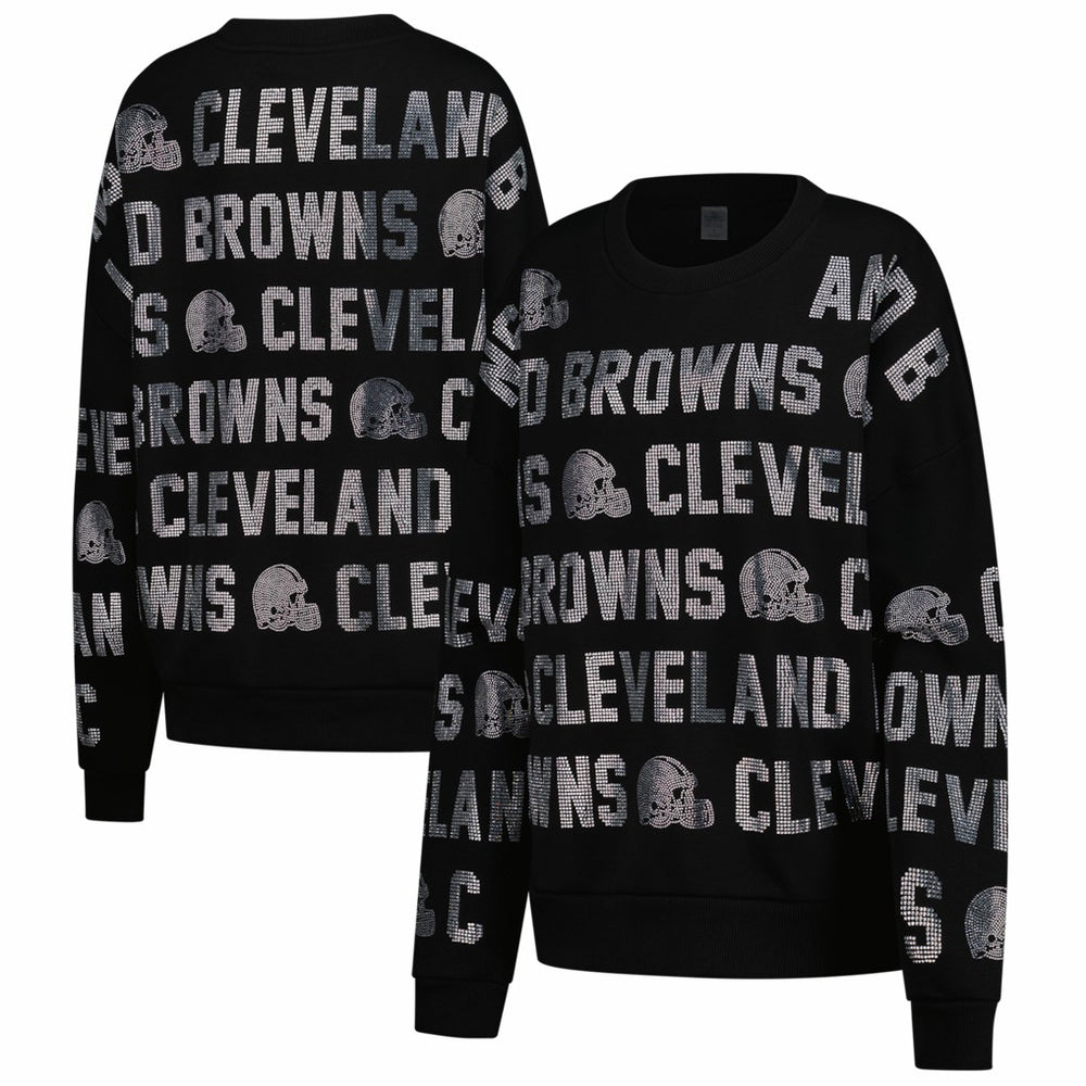 Cleveland Browns Gameday Couture Women's Oversized Hype Era Rhinestone Text Sweatshirt Black