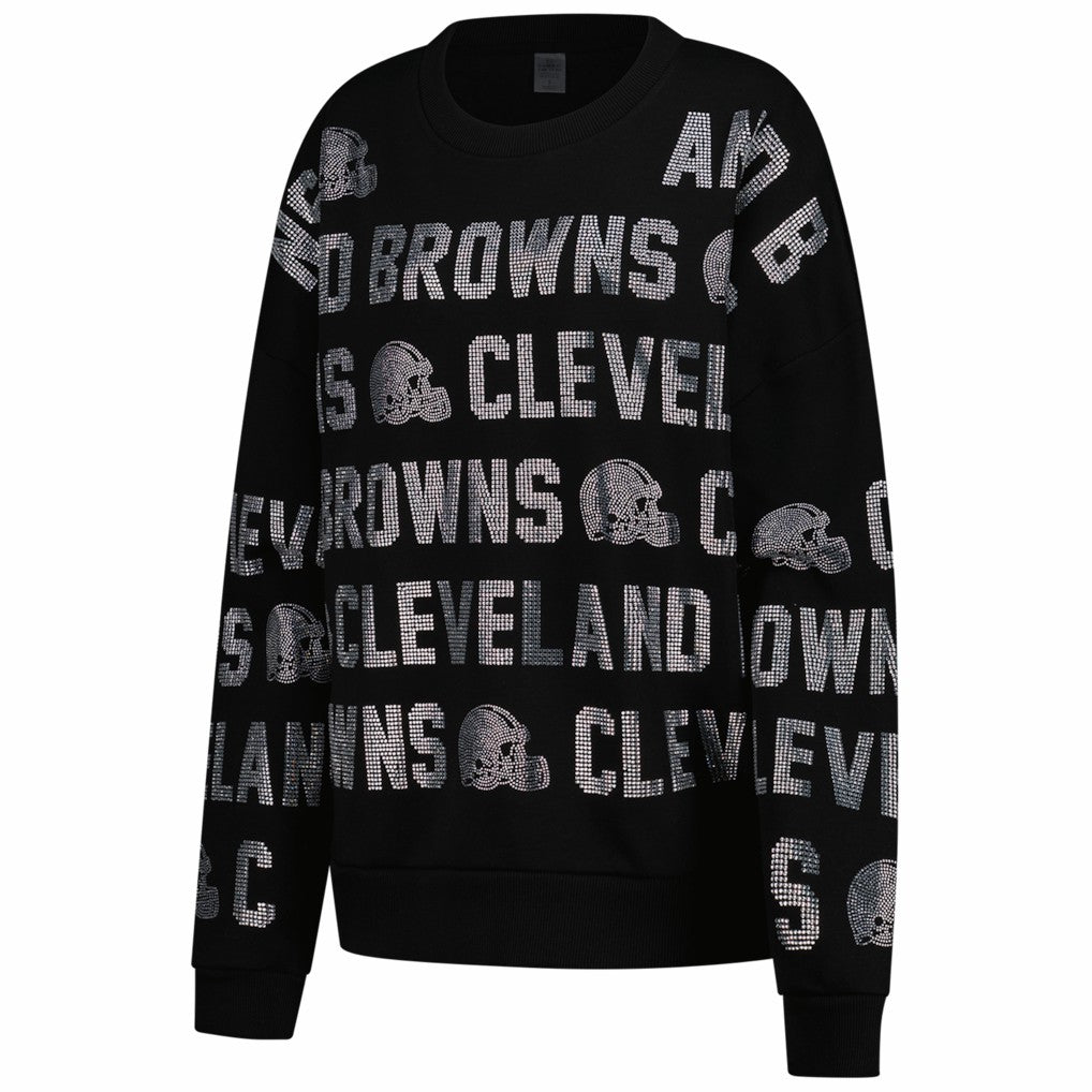 Cleveland Browns Gameday Couture Women's Oversized Hype Era Rhinestone Text Sweatshirt Black