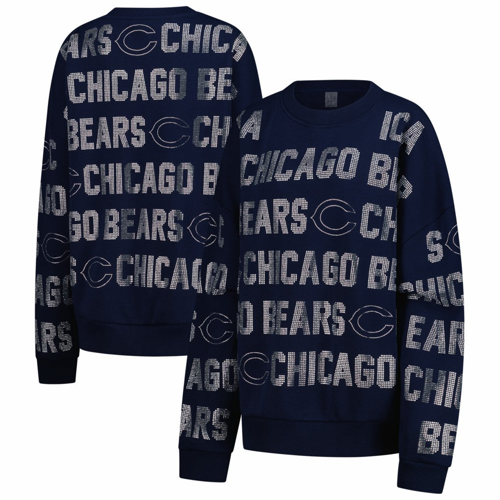 Chicago Bears Gameday Couture Women's Oversized Hype Era Rhinestone Text Sweatshirt Navy