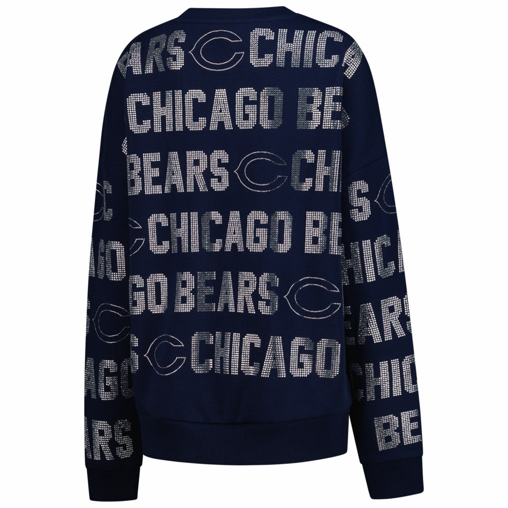 Chicago Bears Gameday Couture Women's Oversized Hype Era Rhinestone Text Sweatshirt Navy