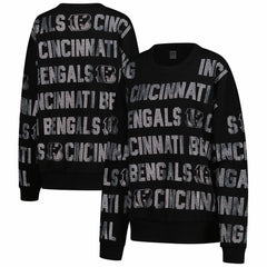 Cincinnati Bengals Gameday Couture Women's Oversized Hype Era Rhinestone Text Sweatshirt Black