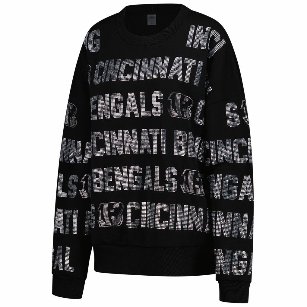Cincinnati Bengals Gameday Couture Women's Oversized Hype Era Rhinestone Text Sweatshirt Black
