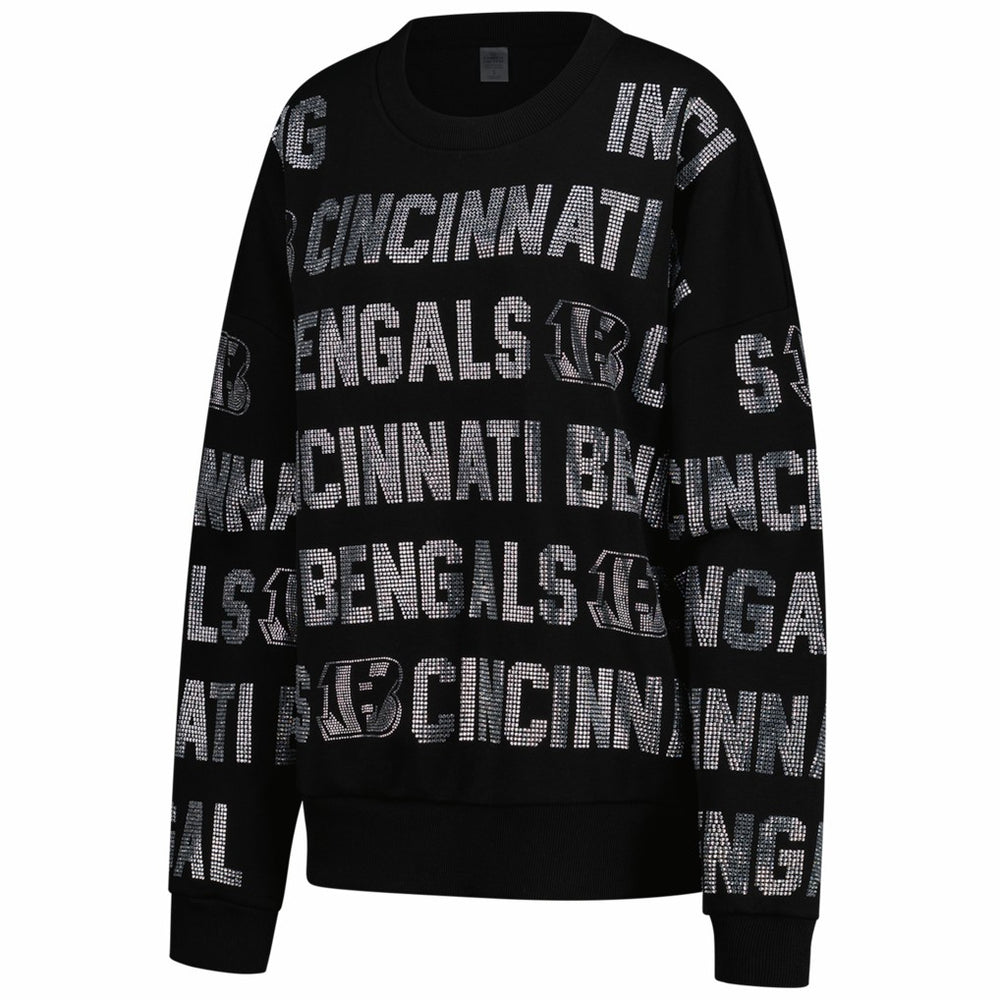 Cincinnati Bengals Gameday Couture Women's Oversized Hype Era Rhinestone Text Sweatshirt Black